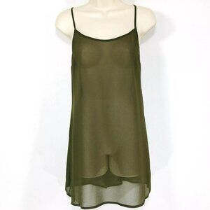 French Connection Olive Green Sheer Cami Top Sz 6 Adjustable Spaghetti Strap NEW